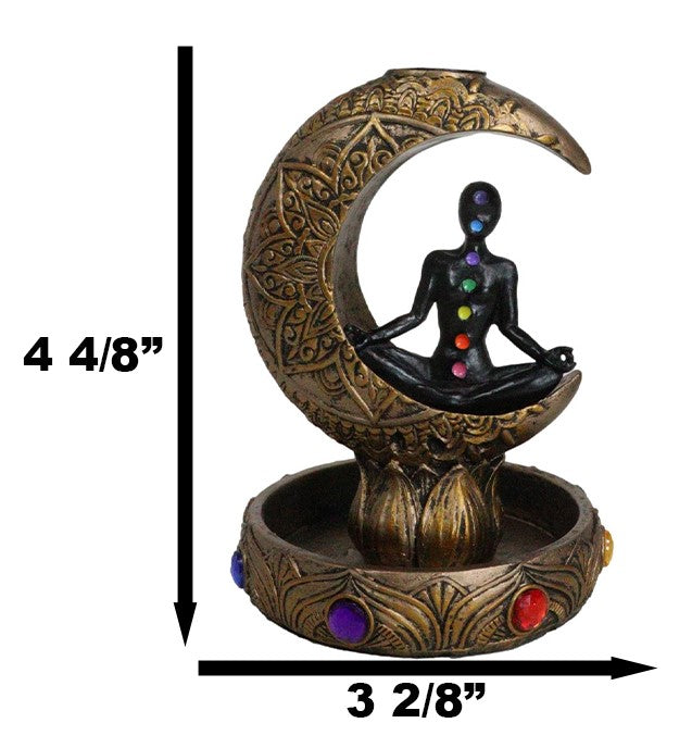 Ebros Gift 7 Chakra Gems Yoga Avatar Meditating On Crescent Moon Backflow Incense Holder