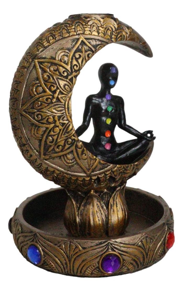 Ebros Gift 7 Chakra Gems Yoga Avatar Meditating On Crescent Moon Backflow Incense Holder