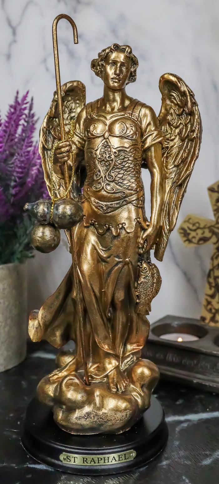 ebros gift 8.25"H Catholic Church Saint Archangel Raphael With Staff & Healing Oil Figurine