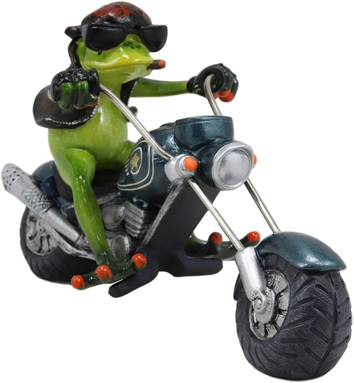 Ebros Gift 8.5"L Born To Ride Biker Frog Smoking Cigar On Blue Chopper Motorcycle Statue