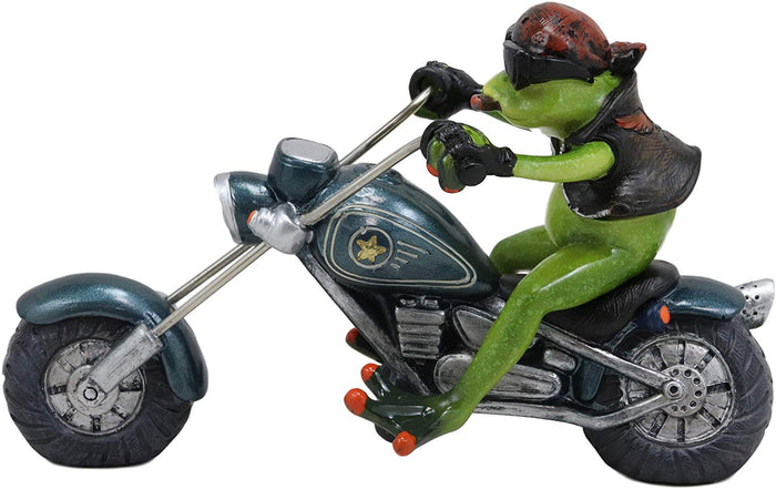 Ebros Gift 8.5"L Born To Ride Biker Frog Smoking Cigar On Blue Chopper Motorcycle Statue