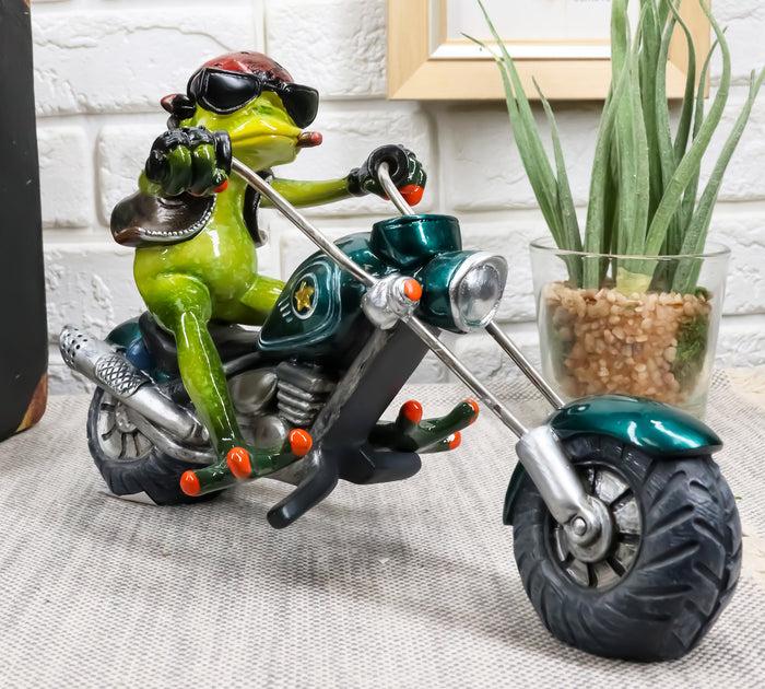 ebros gift 8.5"L Born To Ride Biker Frog Smoking Cigar On Blue Chopper Motorcycle Statue