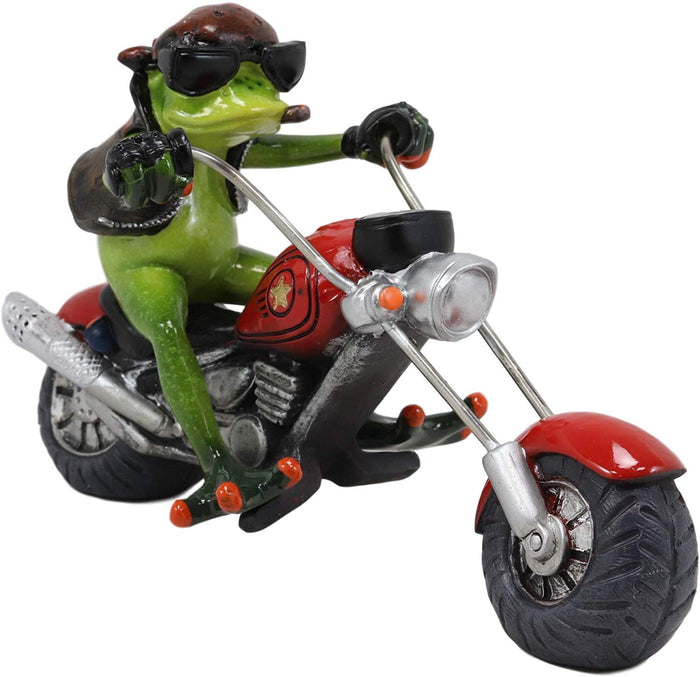 Ebros Gift 8.5"L Born To Ride Biker Frog Smoking Cigar On Red Chopper Motorcycle Statue