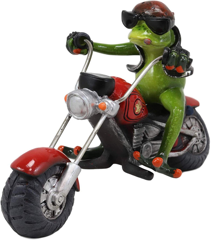 Ebros Gift 8.5"L Born To Ride Biker Frog Smoking Cigar On Red Chopper Motorcycle Statue