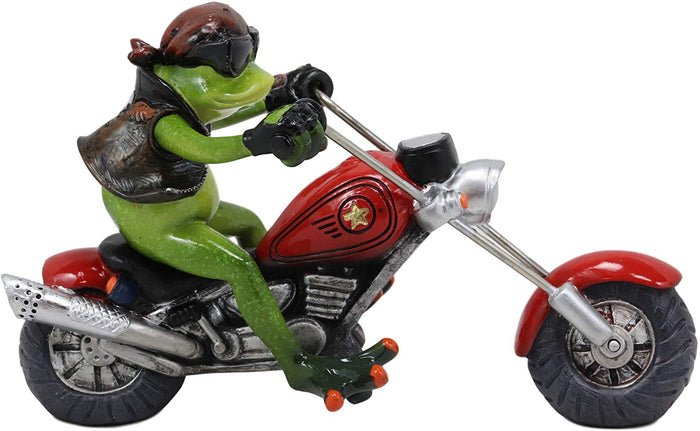 Ebros Gift 8.5"L Born To Ride Biker Frog Smoking Cigar On Red Chopper Motorcycle Statue