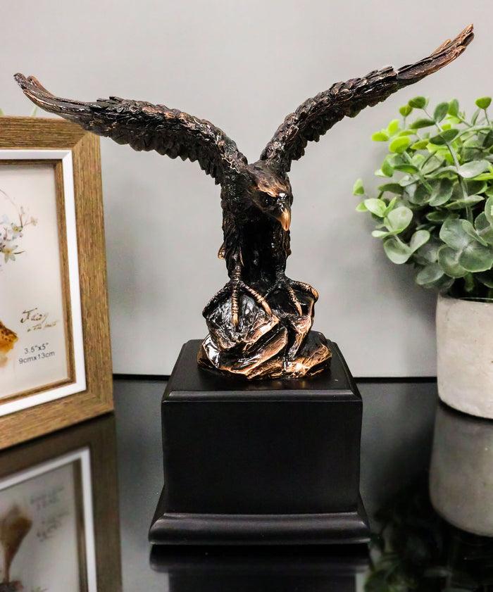 ebros gift 8" H King of The Skies Patriotic Bald Eagle Landing On Rock Figurine With Base