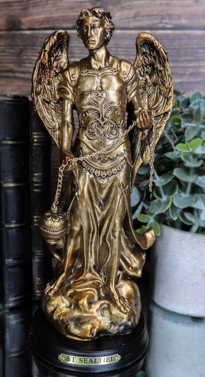 ebros gift 8"H Saint Sealtiel Archangel Resn Figurine Salulation And Prayer Of God Catholic