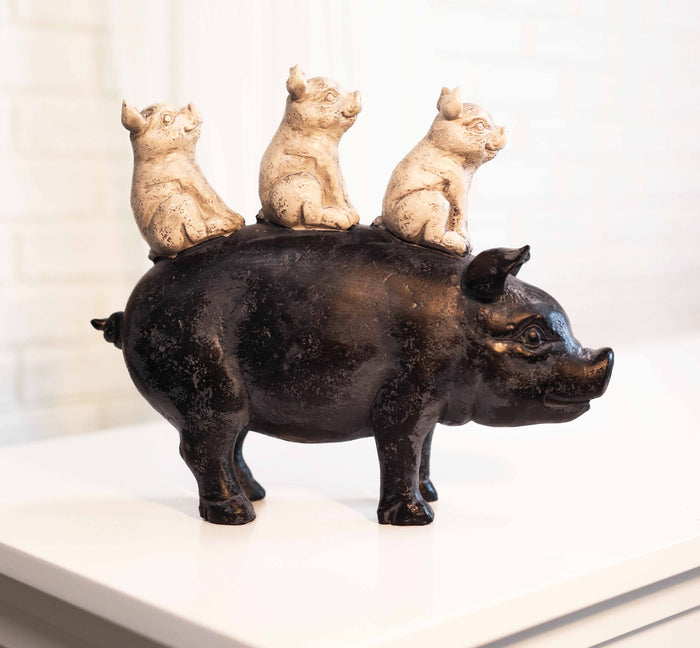 Ebros Gift 9.75"L Farm Barnyard Stacked Piglets On Pig Resin Figurine Statue