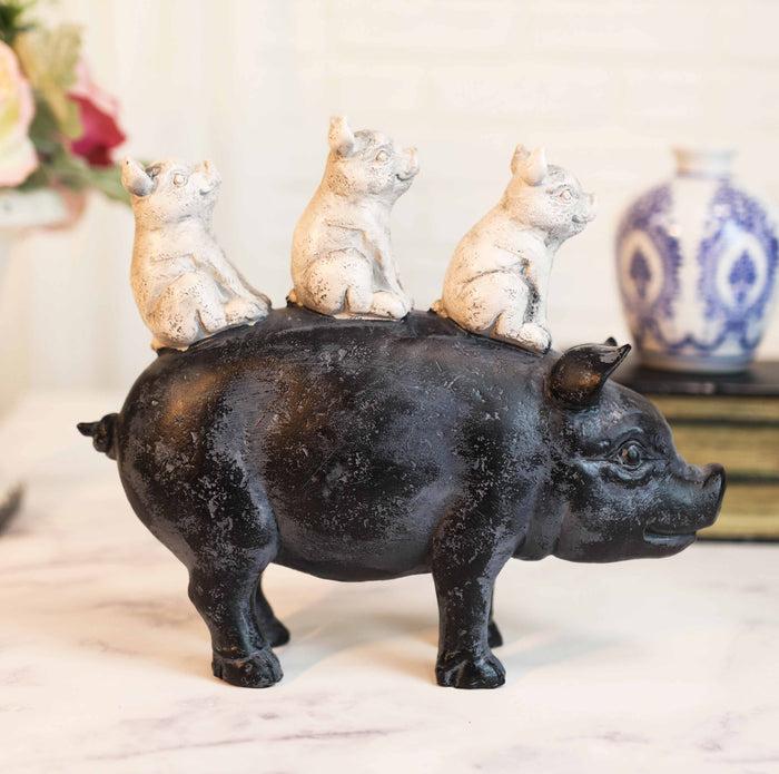 ebros gift 9.75"L Farm Barnyard Stacked Piglets on Pig Resin Figurine Statue