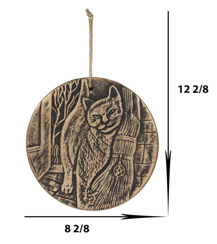 Ebros Gift A Brush With Magick Feline Cat With Broomstick Terracotta Medallion Wall Decor