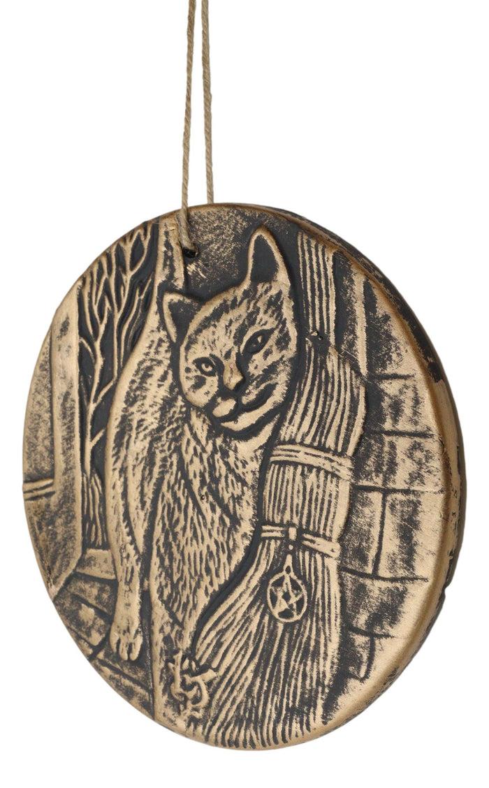 Ebros Gift A Brush With Magick Feline Cat With Broomstick Terracotta Medallion Wall Decor