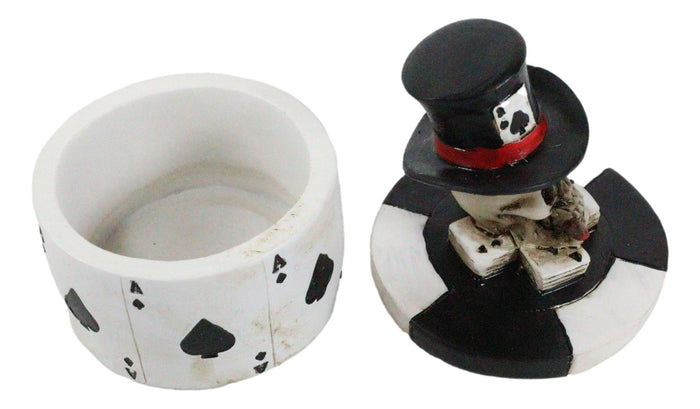 Ebros Gift Ace Of Spades Skull Poker Chip Cards Top Hat Skull Small Decorative Box Figurine