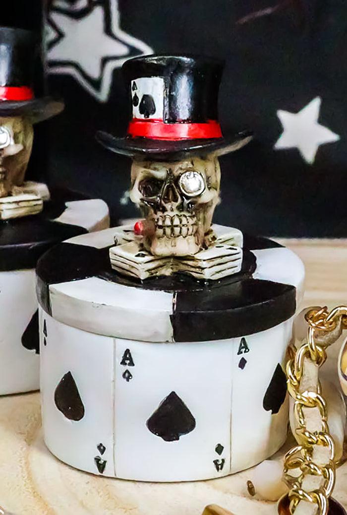 ebros gift Ace of Spades Skull Poker Chip Cards Top Hat Skull Small Decorative Box Figurine