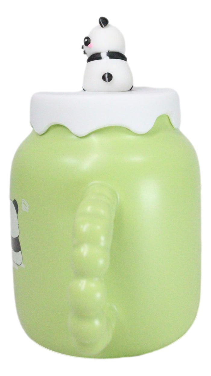 Ebros Gift Acrobatic Green Panda Bears Green Mug With Anime Panda Figurine Handle Lid