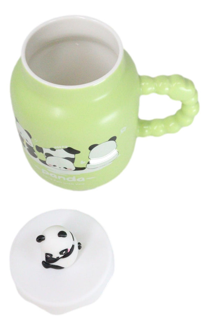 Ebros Gift Acrobatic Green Panda Bears Green Mug With Anime Panda Figurine Handle Lid
