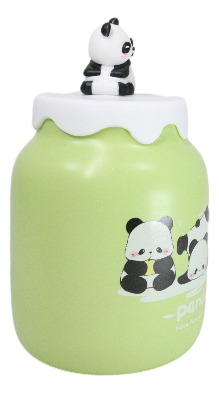 Ebros Gift Acrobatic Green Panda Bears Green Mug With Anime Panda Figurine Handle Lid