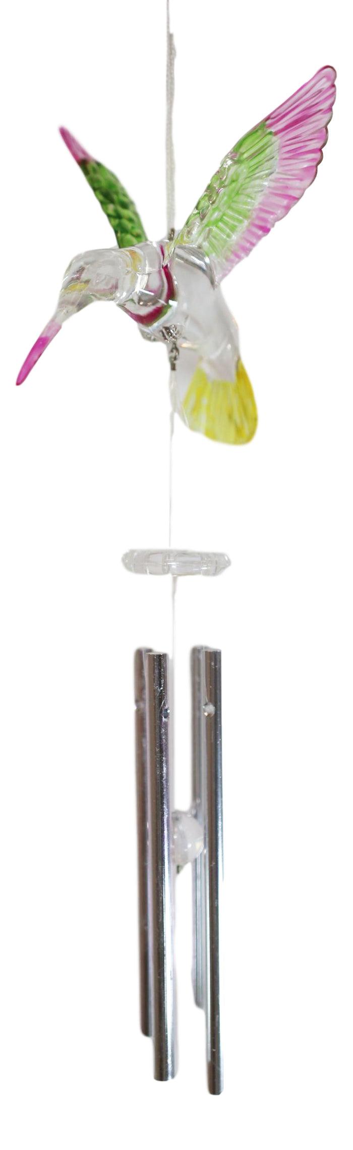 Ebros Gift Acrylic Colorful Flying Hummingbird Wind Chime 16" Tall With Aluminum Rods