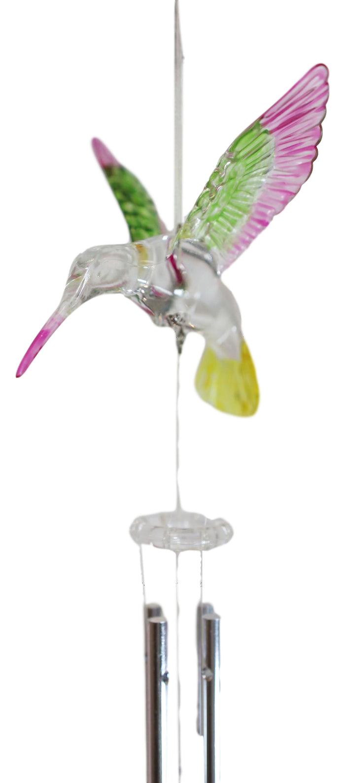 Ebros Gift Acrylic Colorful Flying Hummingbird Wind Chime 16" Tall With Aluminum Rods