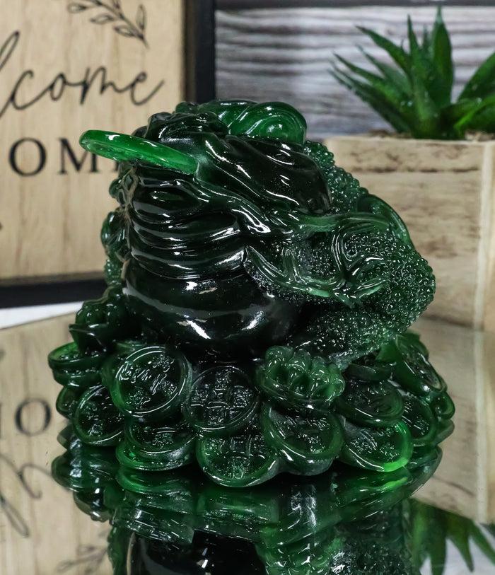 ebros gift Acrylic Jade Green Resin Feng Shui Jin Chan Fortune Money Frog Statue Figurine