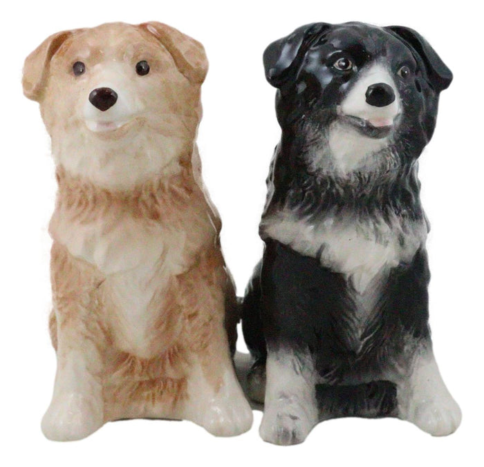 Ebros Gift Adorable Brown And Black Border Collie Dog Puppy Ceramic Salt Pepper Shaker Set