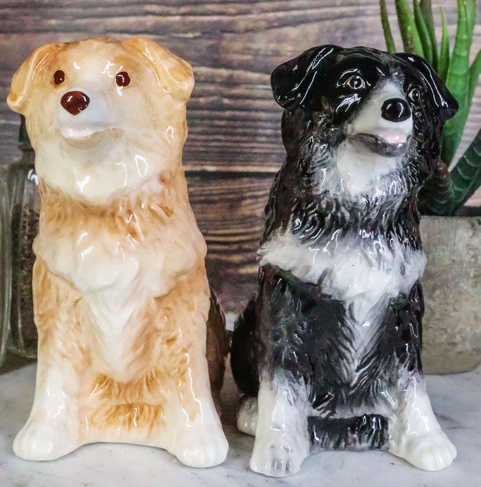 ebros gift Adorable Brown and Black Border Collie Dog Puppy Ceramic Salt Pepper Shaker Set