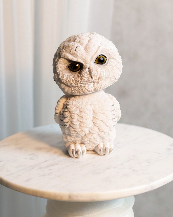 ebros gift Adorable Chibi Angry Snow White Owl Standing Bobblehead Figurine Bird Decor 6"H