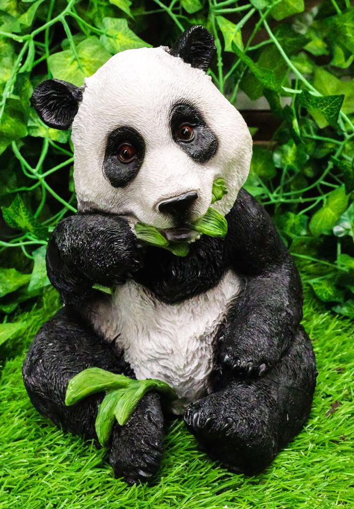 ebros gift Adorable Giant Panda Bear Cub Eating Bamboo Leaves Figurine With Glass Eyes