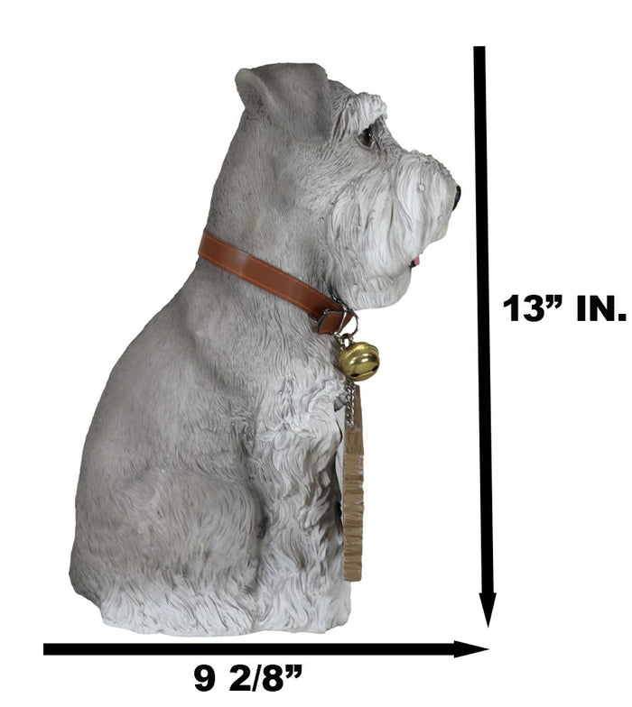 Ebros Gift Adorable Grey Schnauzer Dog Sitting With Jingle Collar Greetings Sign Statue