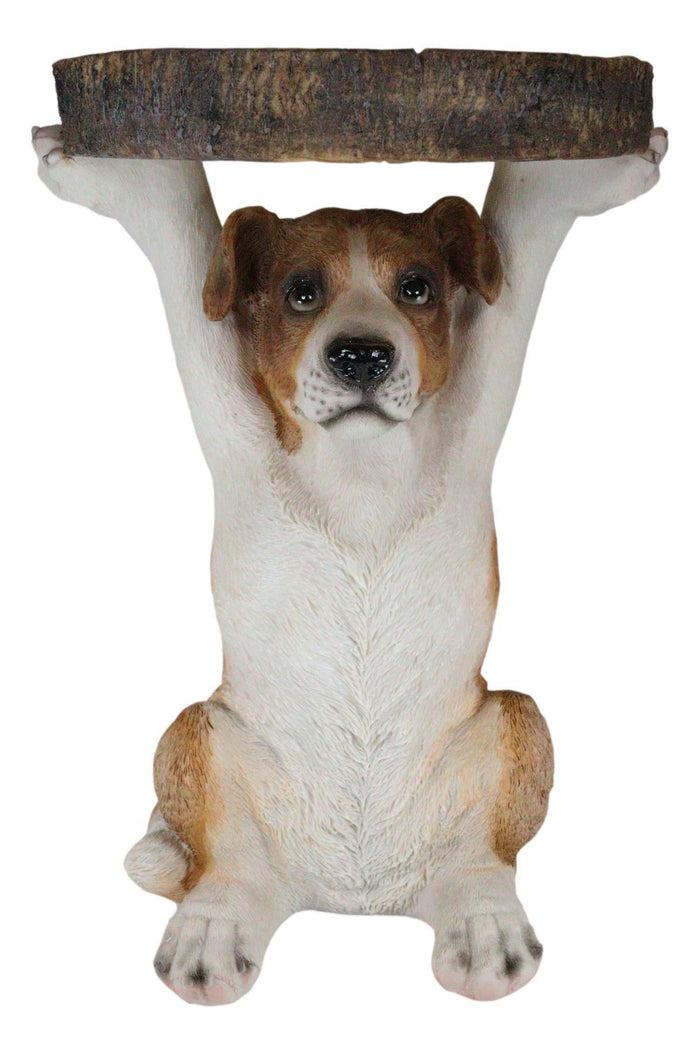 Ebros Gift Adorable Mutt Dog Puppy Pooch Holding Faux Wood Slice Table Stand Figurine