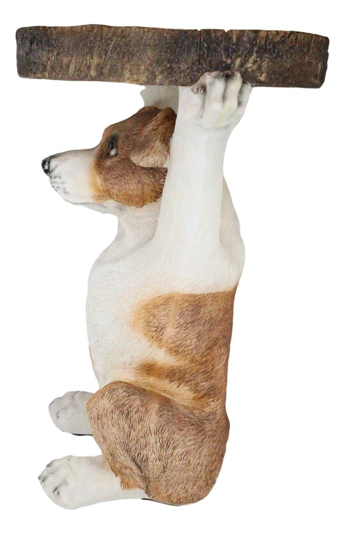 Ebros Gift Adorable Mutt Dog Puppy Pooch Holding Faux Wood Slice Table Stand Figurine