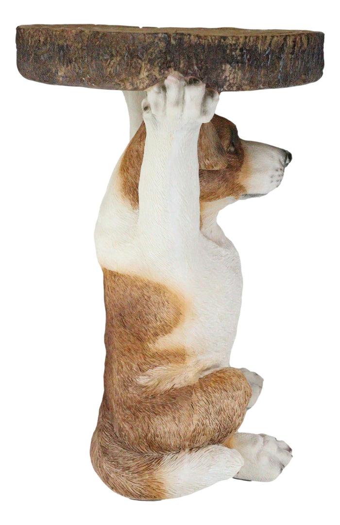 Ebros Gift Adorable Mutt Dog Puppy Pooch Holding Faux Wood Slice Table Stand Figurine