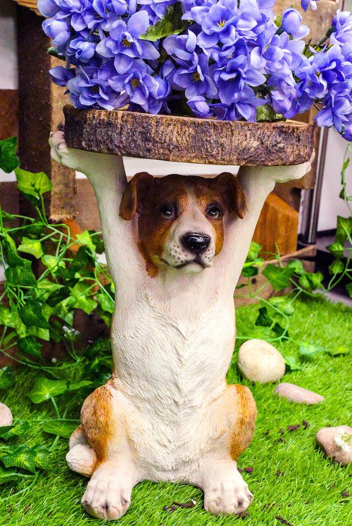 ebros gift Adorable Mutt Dog Puppy Pooch Holding Faux Wood Slice Table Stand Figurine