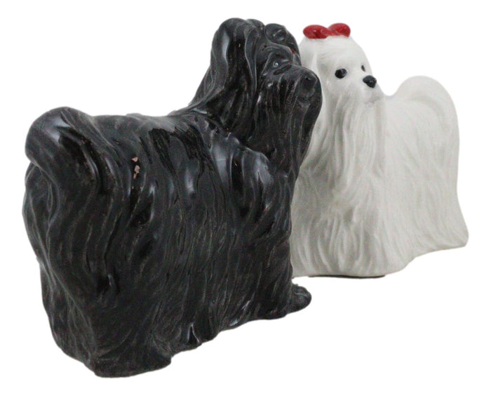 Ebros Gift Adorable Pedigree Canine Black White Maltese Dogs Ceramic Salt Pepper Shakers
