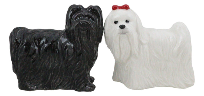 Ebros Gift Adorable Pedigree Canine Black White Maltese Dogs Ceramic Salt Pepper Shakers