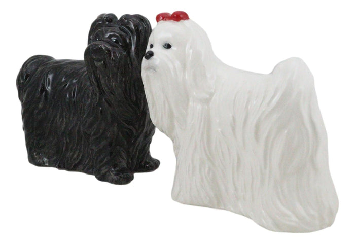 Ebros Gift Adorable Pedigree Canine Black White Maltese Dogs Ceramic Salt Pepper Shakers