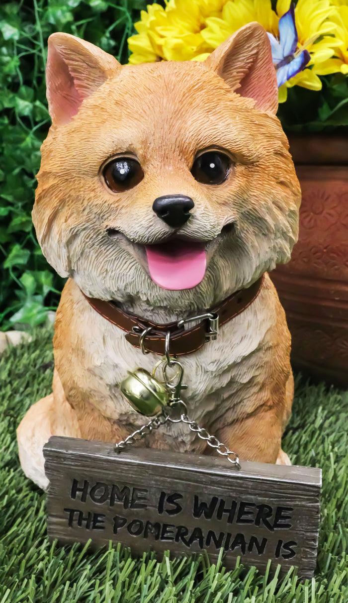 ebros gift Adorable Pet Pal Pomeranian Puppy Dog With Jingle Collar And Plank Sign Statue