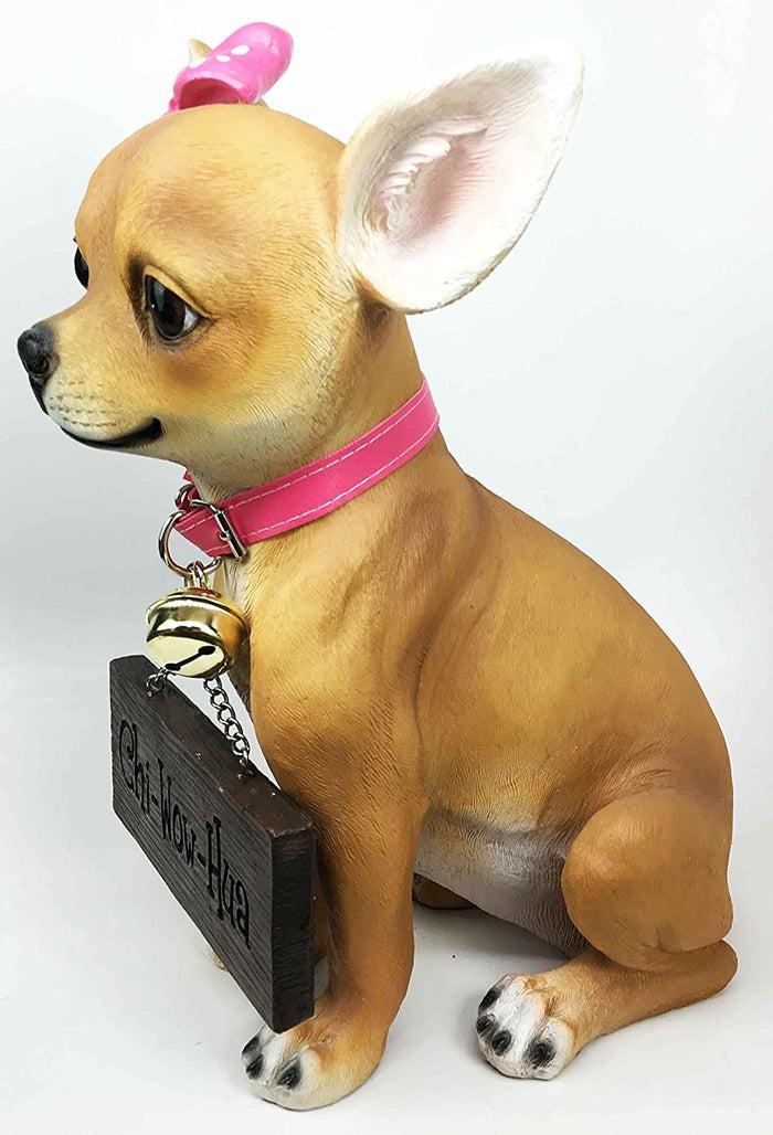 Ebros Gift Adorable Pink Ribbon Teacup Chihuahua Dog Large Figurine W/ Welcome Sign Statue