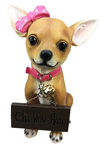 ebros gift Adorable Pink Ribbon Teacup Chihuahua Dog Large Figurine W/ Welcome Sign Statue