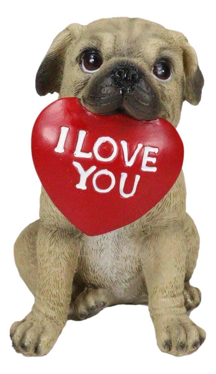 Ebros Gift Adorable Pug Puppy Dog With Big Red Heart I Love You Sign Decorative Figurine