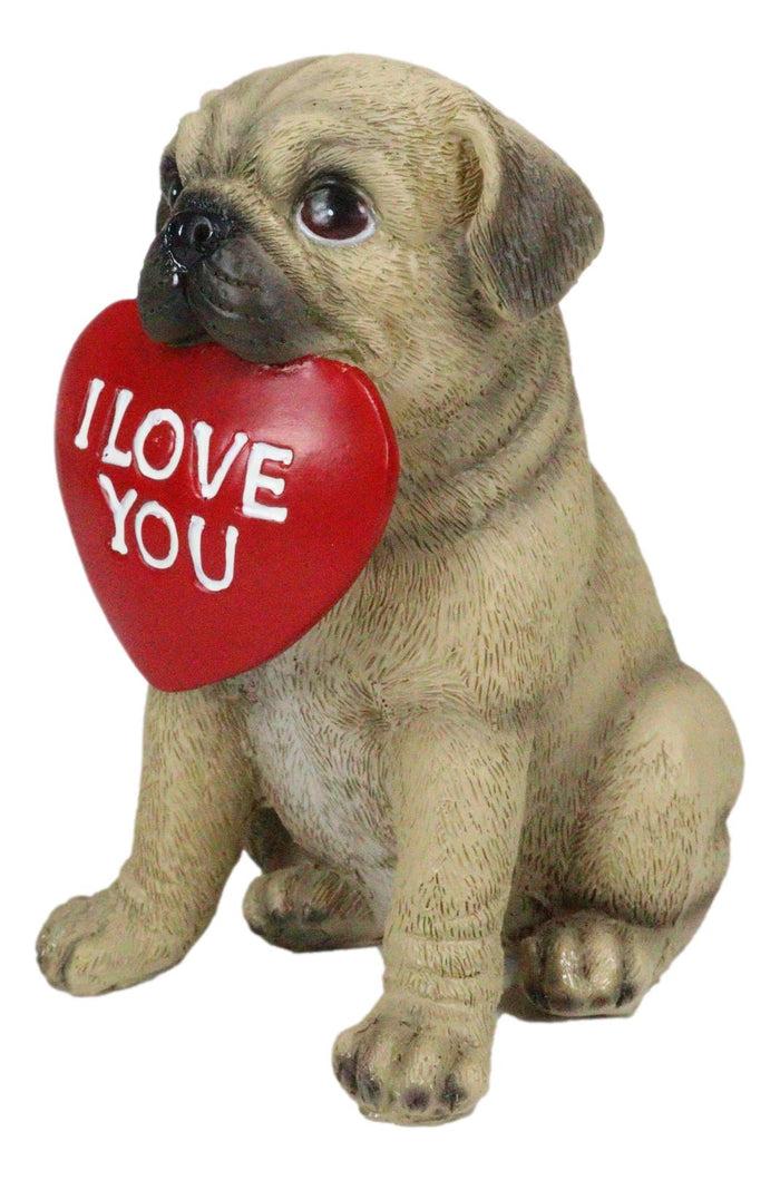 Ebros Gift Adorable Pug Puppy Dog With Big Red Heart I Love You Sign Decorative Figurine