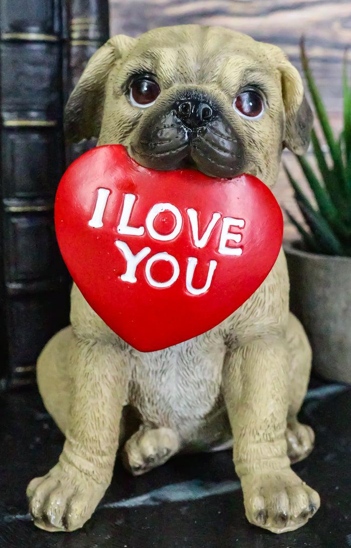 ebros gift Adorable Pug Puppy Dog With Big Red Heart I Love You Sign Decorative Figurine