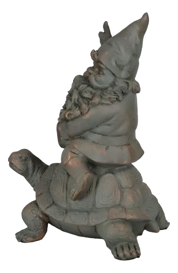 Ebros Gift Adventurous Mr Gnome Sitting On Wild Rodeo Giant Tortoise Garden Figurine Decor
