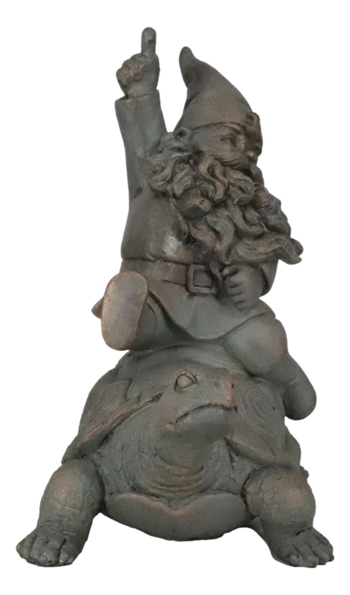 Ebros Gift Adventurous Mr Gnome Sitting On Wild Rodeo Giant Tortoise Garden Figurine Decor