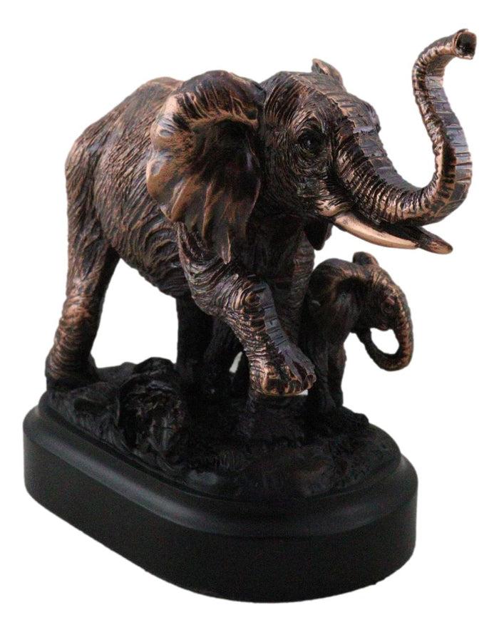 Ebros Gift African Safari Bush Elephant Mother With Calf On Jungle March Figurine With Base