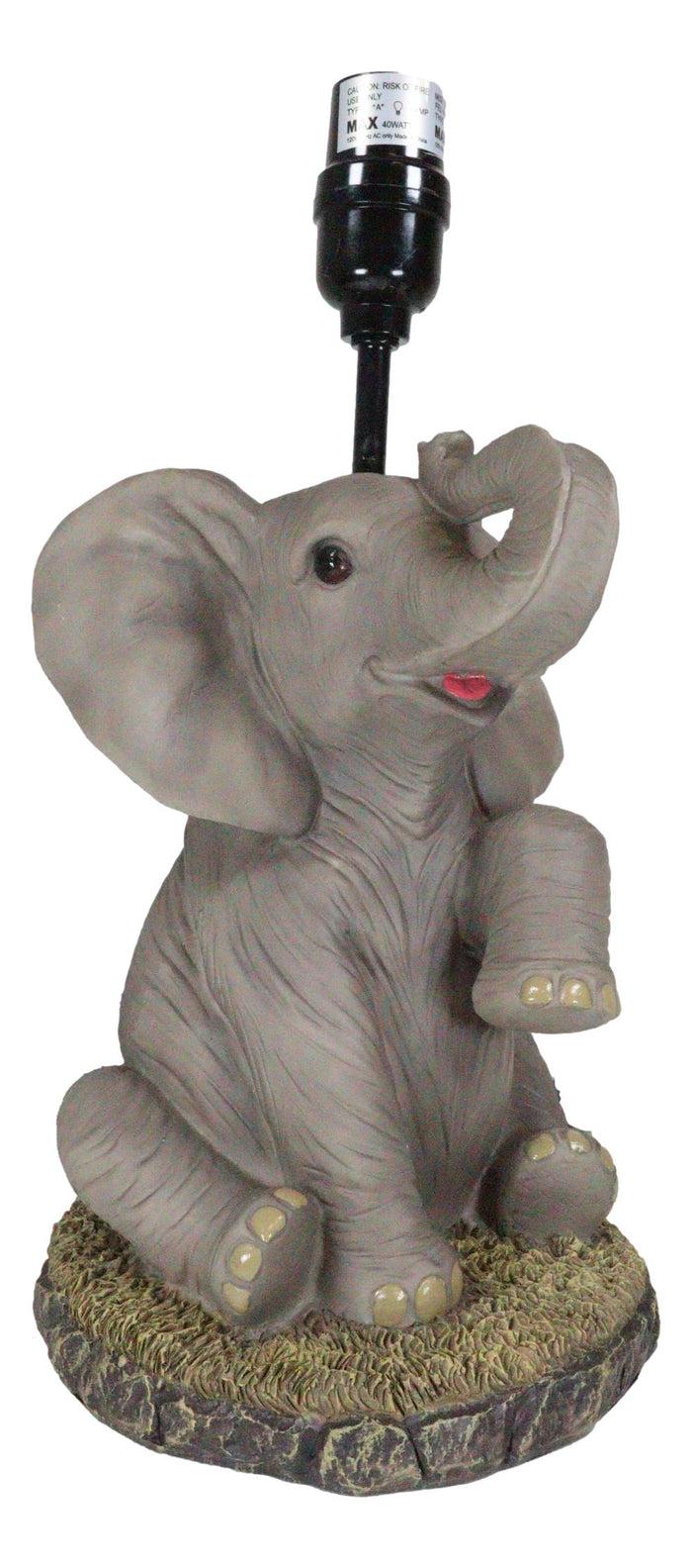 Ebros Gift African Safari Glow Sitting Elephant With Trunk Up Desktop Table Lamp With Shade