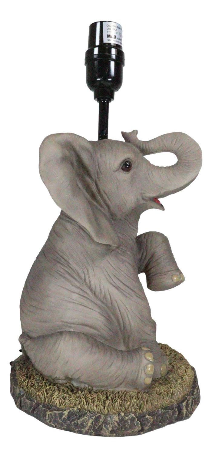 Ebros Gift African Safari Glow Sitting Elephant With Trunk Up Desktop Table Lamp With Shade