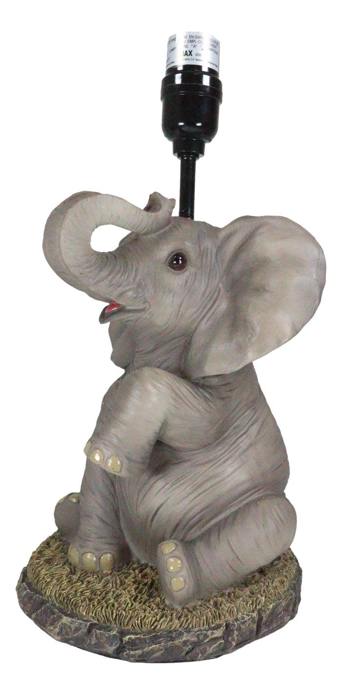 Ebros Gift African Safari Glow Sitting Elephant With Trunk Up Desktop Table Lamp With Shade