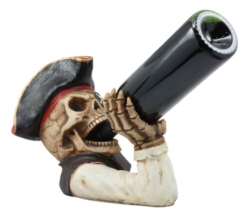Ebros Gift Ahoy Bootleg Rum Gold Tooth Pirate Captain Hook Skeleton Wine Holder Figurine
