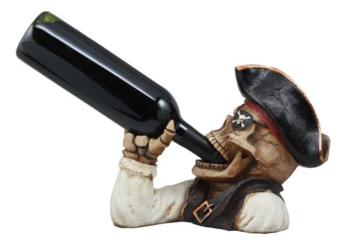 Ebros Gift Ahoy Bootleg Rum Gold Tooth Pirate Captain Hook Skeleton Wine Holder Figurine