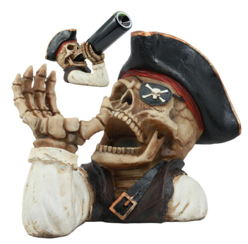 ebros gift Ahoy Bootleg Rum Gold Tooth Pirate Captain Hook Skeleton Wine Holder Figurine